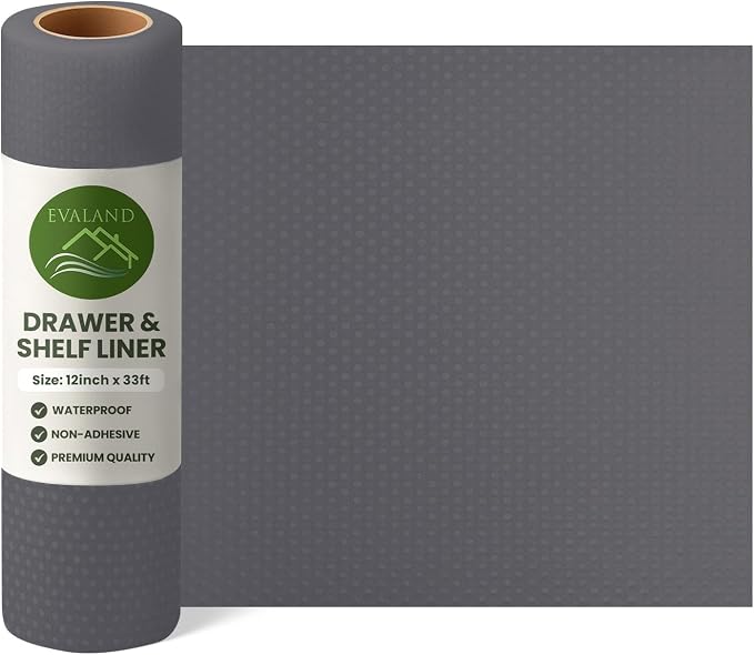 EVALAND Shelf Liner Cabinet Liner Non-Adhesive Drawer Liner 12 in x 33 FT | Non-Slip, Washable, Waterproof, Fridge Liners, Contact Paper, Shelf Liners for Cabinets, Kitchen, Refrigerator, Gray - Image 9