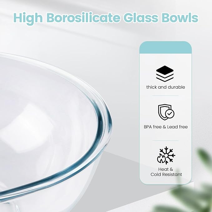 Luvan Borosilicate Clear Glass Mixing Bowls with Lids Set of 4 (0.53qt, 1.1qt, 2.1qt, 3.7qt), Space Saving Nesting Bowls Large Kitchen Salad Bowls for Meal Preping,Baking,Mixing,Dishwasher Safe - Image 5