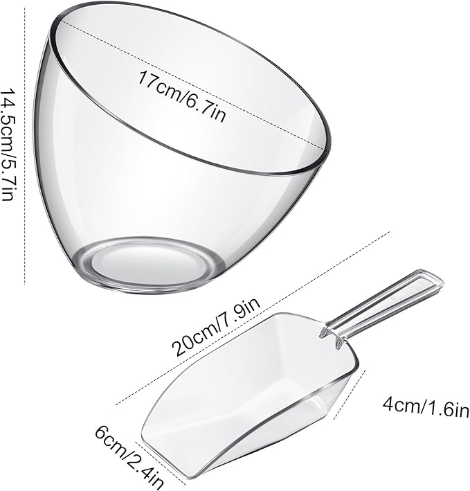 12 Pcs Serving Bowls Kit Include Clear Plastic Bowls for Parties and Popcorn Measuring Scoops Acrylic Plastic Kitchen Angled Candy Scoops for Office Canister Salad Cooking (35 oz) - Image 2