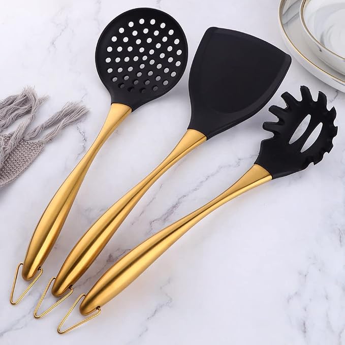Silicone Cooking Utensil Set, 6 pcs Silicone Cooking Kitchen Utensils Set, Non-stick Kitchen Cookware Titanium Stainless Steel Handle with Utensil Holder, Spatula Set for Cooking -Orange Red - Image 7