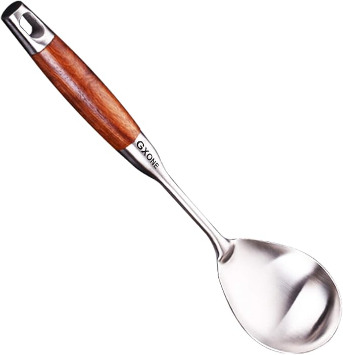 Large Serving & Cooking Spoon,for Cooking and Buffets,304 Stainless Steel | 304 Stainless Steel Kitchen Utensil,Wooden Handle by GXONEHomeKitchen