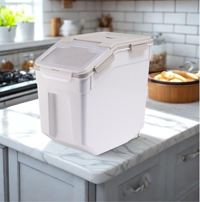 Large Flour Storage Container Bin 25lb,4 Pack Airtight Rice Storage Containers with Wheels Seal Locking Lid BPA Free with Measuring Cup,Scoop for Flour, Rice, Grain, Dry Food - Grey - Image 6