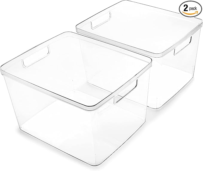 BINO | Plastic Bins, Large - 2 Pack | THE LUCID COLLECTION | Multi-Use| Built-In Handles | BPA-Free | Clear Storage Containers | Fridge Organizer | Pantry & Home Organization by BINO