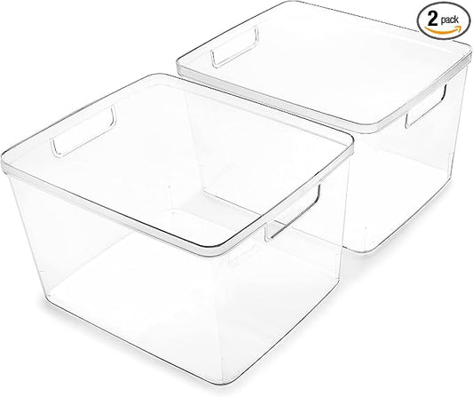 BINO | Plastic Bins, Large - 2 Pack | THE LUCID COLLECTION | Multi-Use| Built-In Handles | BPA-Free | Clear Storage Containers | Fridge Organizer | Pantry & Home Organization by BINO