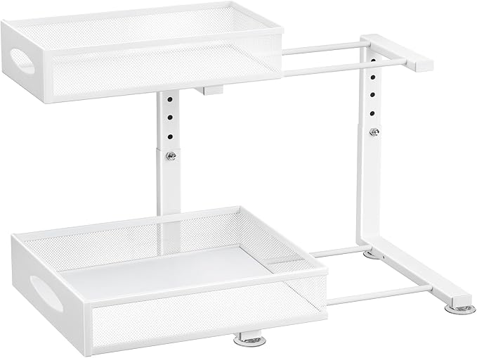 Under Sink Organizer, 1-Pack Pull Out Cabinet Organizer 2 Tier Metal Slide Out Storage Shelf Rack, L-Shaped Adjustable Height,Mesh Sliding Drawer for Kitchen, Bathroom, Laundry, Pantry, White, XL - Image 4