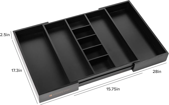 Utensil & Junk Drawer Organizer, 16-28 in, Black Bamboo | Food-safe contract grade, 100% sustainable wood, non-slip, adjustable - Image 8