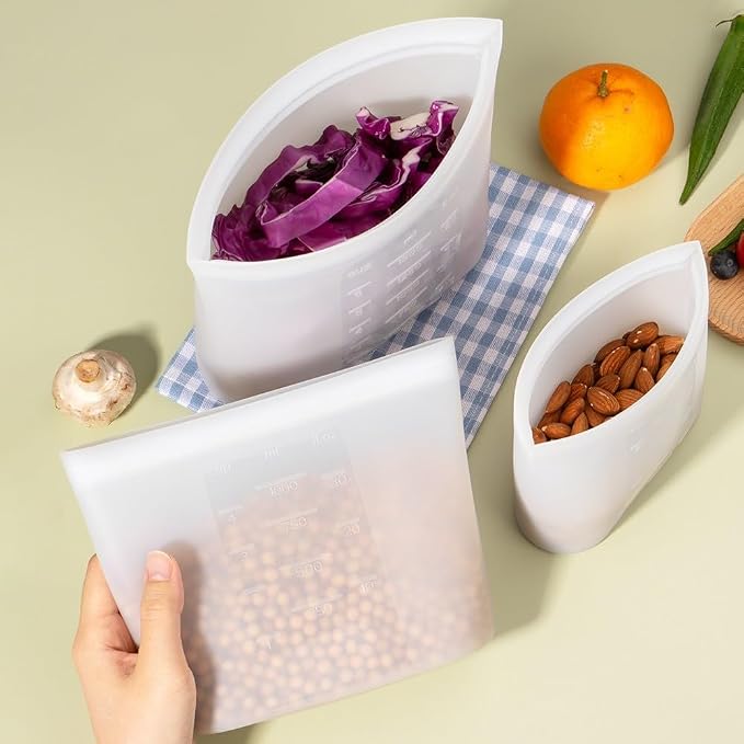 Reusable Snack Bags, 4 Pack, Stand Up 100% Silicone Reusable Storage Bag, Ziplock Silicone Food Storage Containers Snack Size, Freezer Microwave Oven Dishwasher Safe, Translucent, 16oz - Image 9
