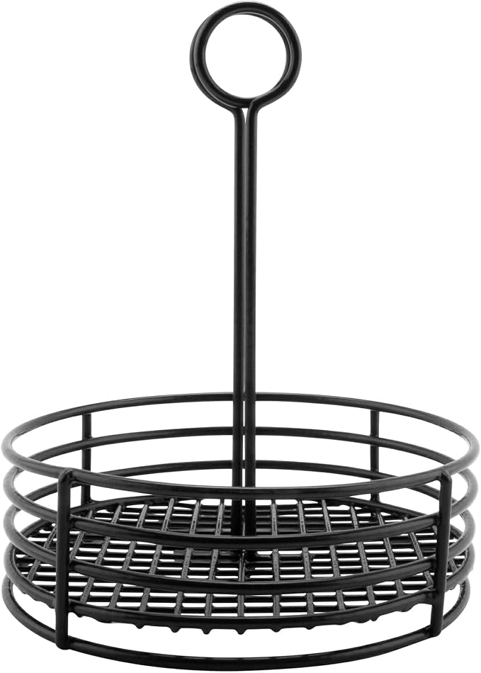 G.E.T. 4-31855 Black Round Stainless Steel Condiment Caddy Iron Polyethylene Coated Table Caddies Collection, 7.5" | Easy transport, Restaurant service, Great for Condiments, Flatware and Table Service - Image 3