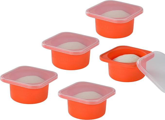 Red Stackable Silicone Artisan Pizza Dough Proofing Container Boxes with Lids-500ml-Fresh Dough Made Easy! (5 set) by kevjes