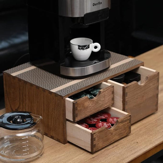 DDYURI Coffee Pods Storage Drawer Holder for Capsules - Multi Functional Desk Organizer Drawers For K cups Coffee Maker Brew - Kitchen Mini Wooden Box Chest Sideboard Counter Organization CF2D3C Dark by DDYURI