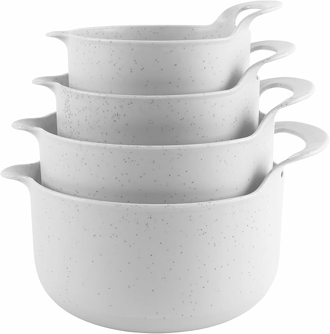 COOK WITH COLOR Nesting Plastic Mixing Bowl Set with Pour Spouts and Handles and Non Slip Bottom, Speckled White, 4 Piece by CookwithColor