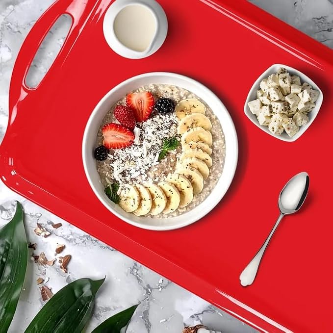 Extra Large Melamine Platters, Serving Tray with Handles for Cookie, Cupcakes, Desserts, Dishwasher Safe, Ottoman Tray Decor, Set of 2, 2 pcs Mats Included (Red, 19''x11.6'') - Image 5