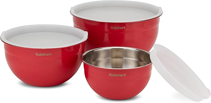 Cuisinart CTG-00-SMB Stainless Steel Mixing Bowls with Lids, Set of 3, Red by Cuisinart