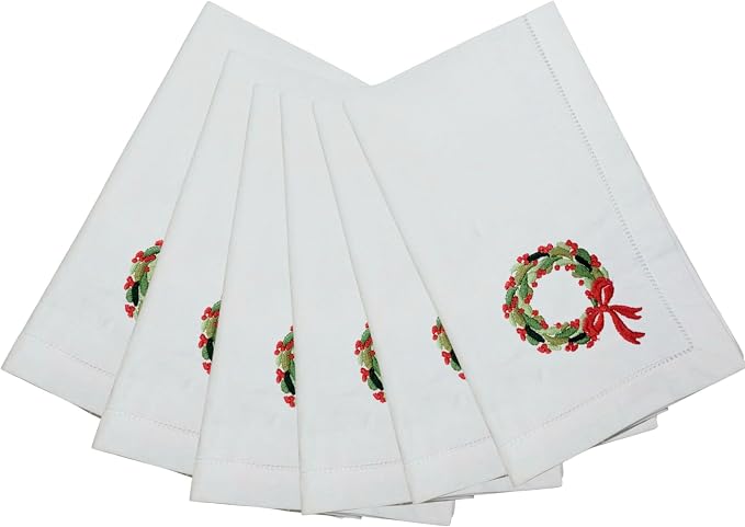 Embroidered Cotton Napkins Christmas 20x20 (Wreath Christmas) by Unknown