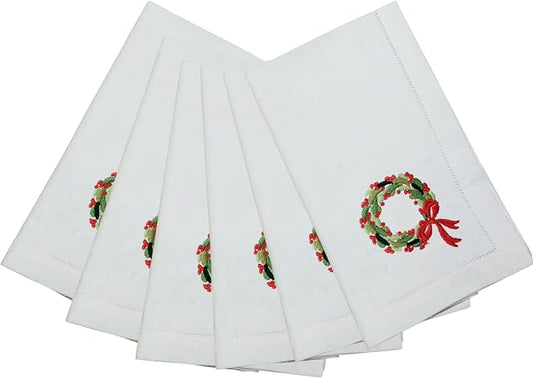 Embroidered Cotton Napkins Christmas 20x20 (Wreath Christmas) by Unknown