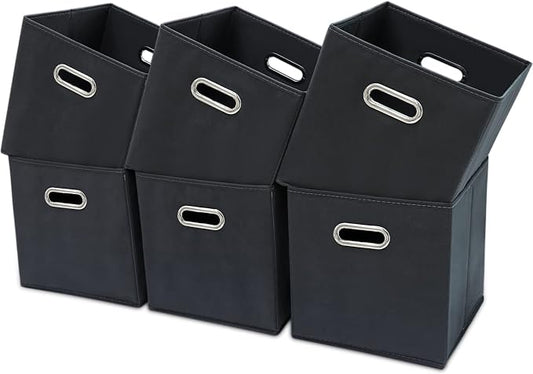 Black Fabric Cubby Storage Bins,13x13x13 Inches ,Cube Organizer Bin Foldable Storage Boxes with Dual Handles Fabric Organizer Box and collapsible Storage basket,Set of 6,Grey by Yunkeeper
