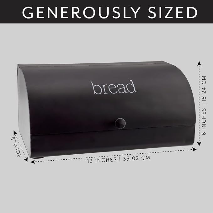 AuldHome Design Farmhouse Black Bread Box; Retro Vintage Style Enamel Countertop Bread Bin - Image 6