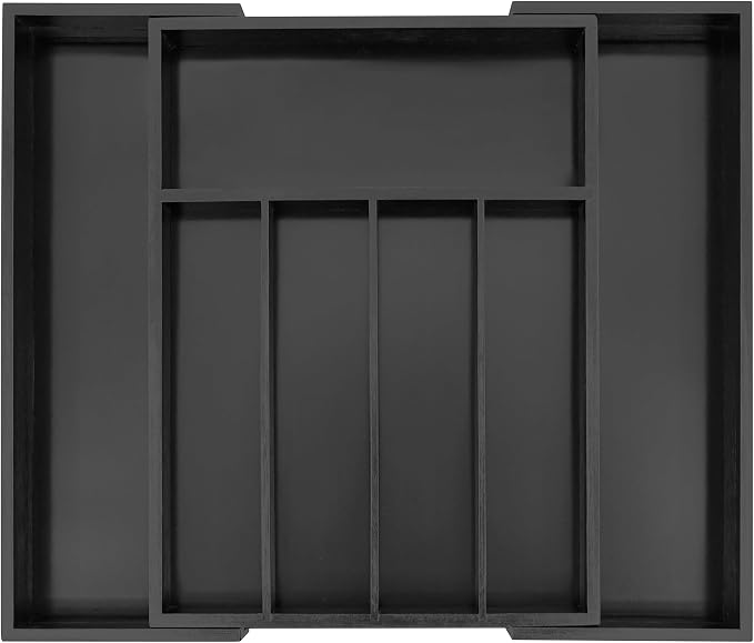Utoplike Bamboo Silverware Drawer Organizer, Black Kitchen Utensils Tray | Expandable Drawers Organiser, Cutlery Dividers, Flatware Caddy Drawer Insert, Office Supplies, 5-7 Slots by Utoplike