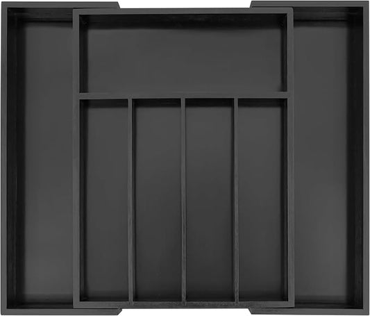 Utoplike Bamboo Silverware Drawer Organizer, Black Kitchen Utensils Tray | Expandable Drawers Organiser, Cutlery Dividers, Flatware Caddy Drawer Insert, Office Supplies, 5-7 Slots by Utoplike