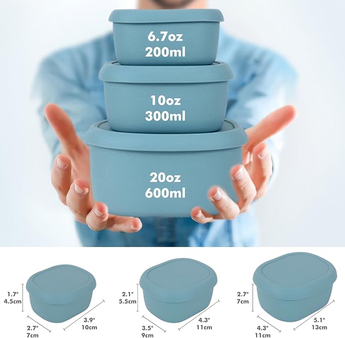 Anatole Silicone Food Storage Containers Set of 6 Lunch Box Bento with Lids BPA Free Dishwasher Microwave Oven Freezer Safe (6.7oz*2, 10oz*2, 20oz*2) Pink Blue - Image 3