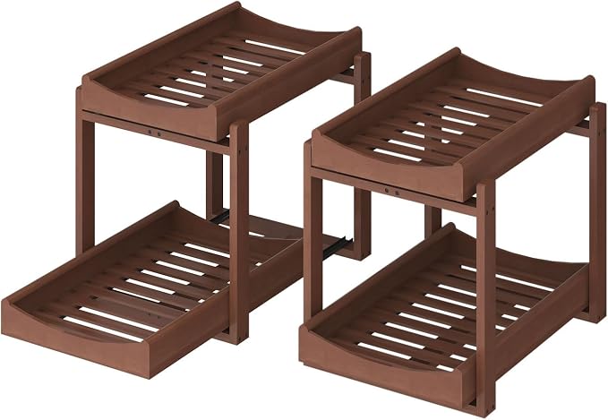 MHXW SXPN Bamboo Under Sink Organizer, 2 Pack Pull Out Cabinet Organizer | 2 Tier Vertical Smooth Slide Out Undersink Storage Shelf | Multi-Purpose Organizer Shelves for Kitchen Bathroom Medicine - Image 9