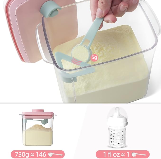 Formula Container - 1700ml Airtight Formula Dispenser One Button Handy Milk Powder Container BPA-Free Storage Containers with Scoop and Scraper Transparent 730g - Image 4