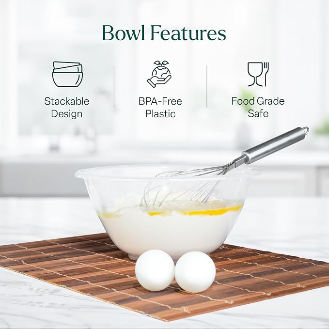 WINSOME Plastic Mixing Bowl | Set of 4 Sizes (1L, 2.3L, 4L, 7L) Best for Baking & Mixing Ingredients Like Eggs, Salad, Veggies, Fruits, Doughs, Sauces & More - Image 3