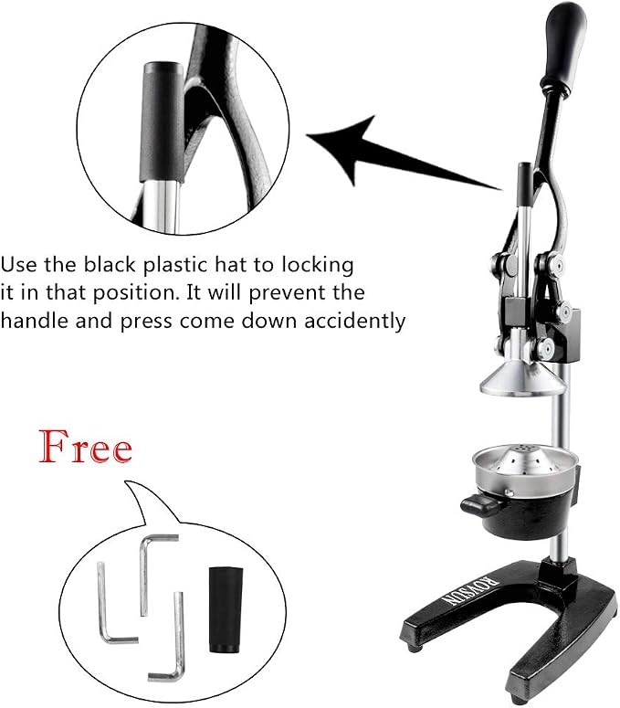 ROVSUN Professional Citrus Juicer Lemon Squeezer, Cast Iron Juicer, Commercial Manual Fruit Press Juicer for Lemon Pomegranate Orange Juice, Heavy Duty Hand Press and Lime Squeezer Stand (Black) - Image 7