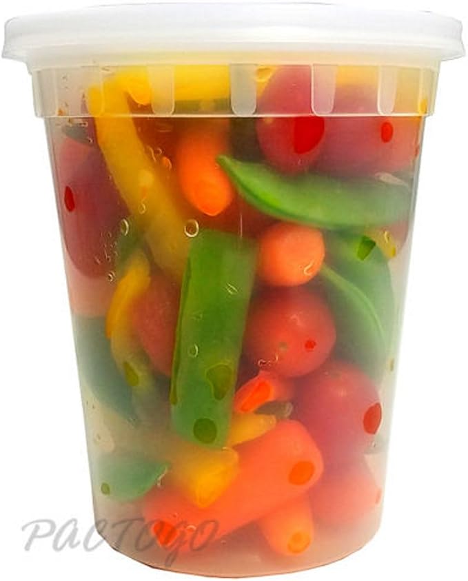 PCM 32 oz. Heavy Duty Round Deli Food Soup Plastic Container w/Lid 100% BPA Free (Pack of 6 Sets) - Image 6