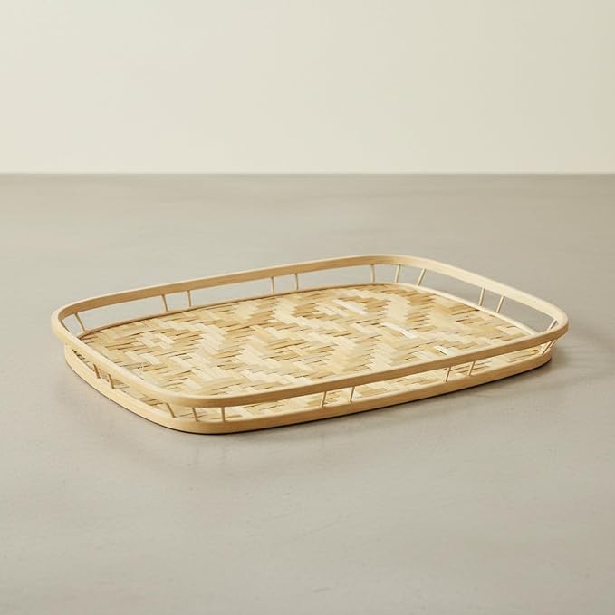 PEMAR Extra Large Bamboo Serving Trays with Handles, Set of 2 Measuring 19.3" x 13.8" Large Woven Dinner Tray, Rustic Wicker Rattan Tray Style for Eating, Bed Breakfast, Couch TV Lap Tray - Image 2