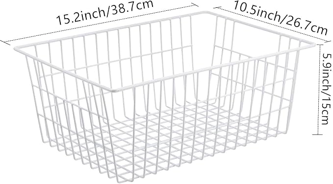 Redrubbit Wire Storage Baskets, Large Farmhouse Metal Freezer Basket Storage Organizer Bins with Handles for Kitchen Cabinets, Pantry, Closets, Bedrooms, Bathrooms, Set of 6, White - Image 6