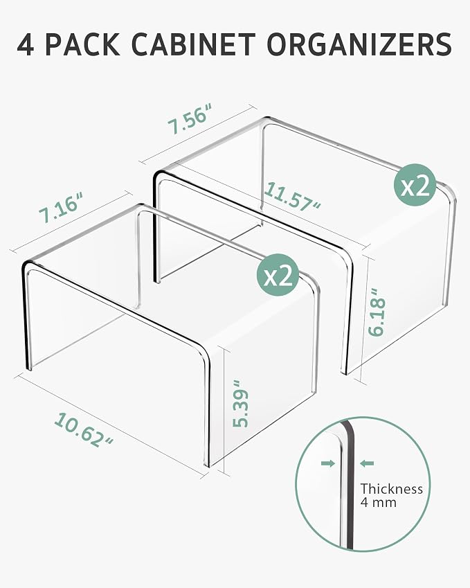 Syntus Cabinet Shelf Organizer, 4 Pack Spice Organization for Cabinet, Seasoning, Plate Organizer Shelf Riser, Clear - Image 2