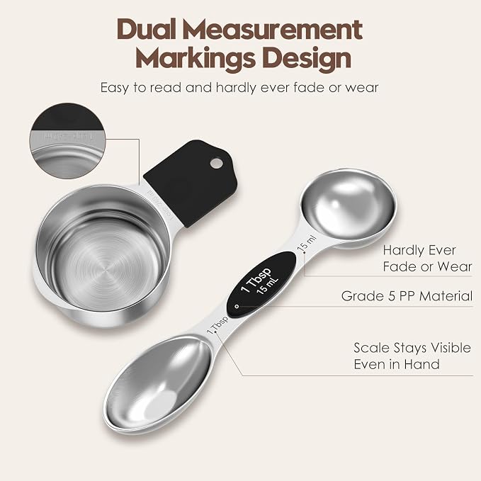 Magnetic Measuring Cups and Spoons Set – 304 Stainless Steel | Dual-Sided Markings | Space-Saving Kitchen Organizer | N52 Magnetic Nesting | 15-Piece with Leveler | Baking & Gift (Black) - Image 2