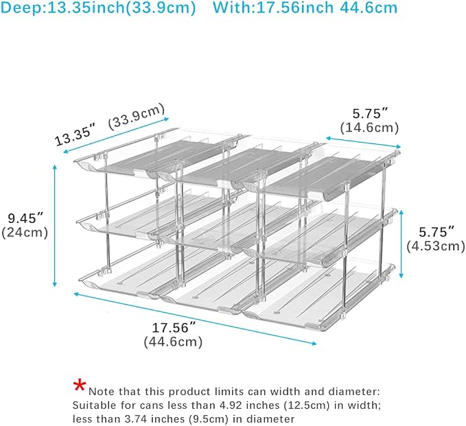 Can Organizer For Pantry, Adjustable Height And Width Canned Goods Organizer, Roller Soup Can Organizer Holds Up to 36 Cans for Kitchen Cabinet or Refrigerator(CLear 3 Tier) - Image 2