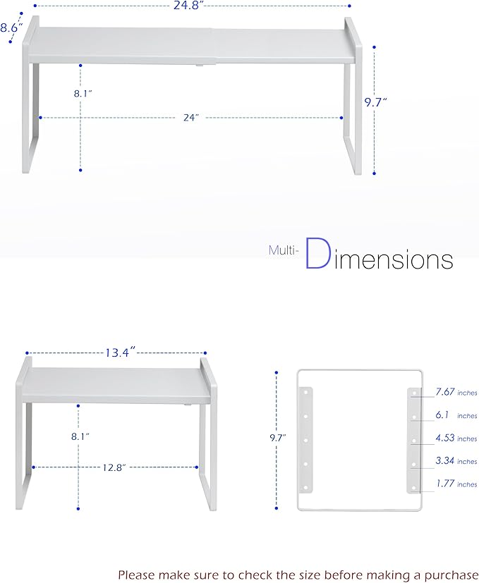 Nxconsu Kitchen Cabinet Shelf Organizers, Countertop Riser, 8.6" 1 Pack | Expandable Metal Shelf Holds 50lbs with 5 Adjustable Height Levels for Kitchen Cabinet Cupboard Pantry Countertop - Image 3