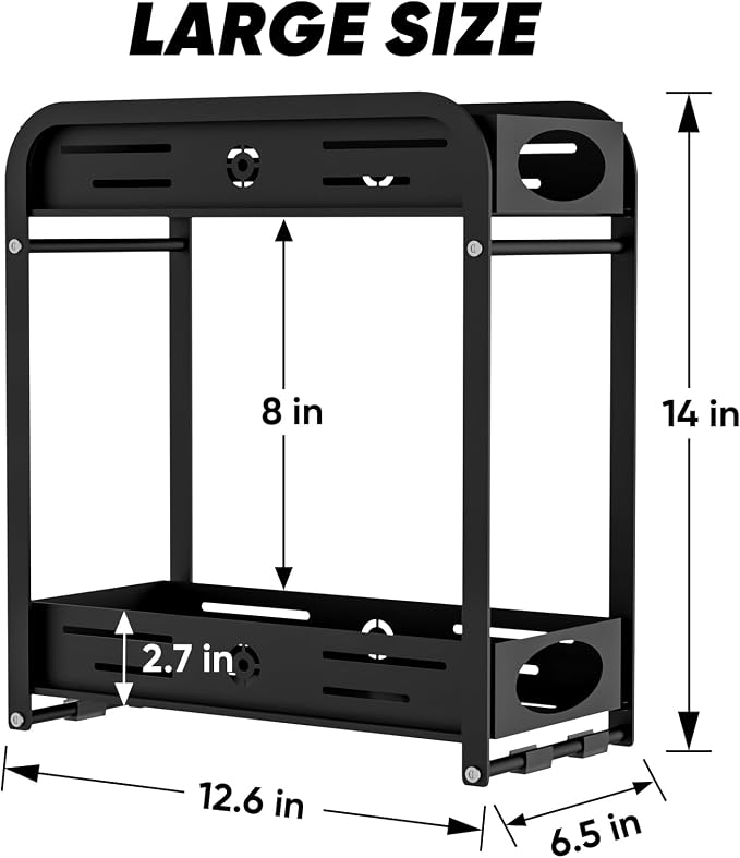 Aduanbang 2-Tier Counter Organizer Shelf, Metal Spice Rack for Kitchen, Vanity, Coffee Area and Home Office, Black (Black, 2 Tier) - Image 3