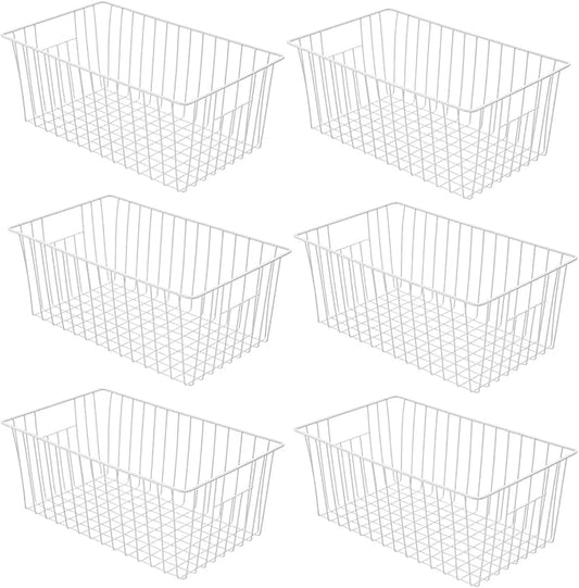 Freezer Baskets Organizer, Refrigerator Metal Wire Storage Divider, Household Container Bins with Handles for Kitchen, Pantry, Cabinet, Closets - Pearl White (6, 16in x 10in x 5.5in) by lonpute