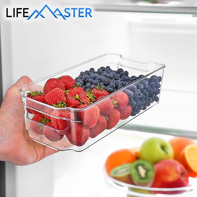 14-Piece Stackable Refrigerator Bin Organizer Set with Easy Grip Handles - Clear Multi-Purpose Storage Bins for Fridge and Pantry Use - Image 8