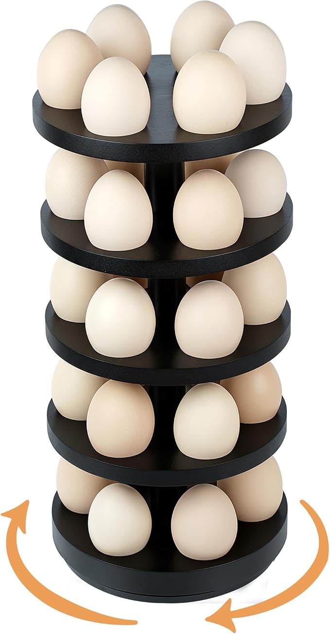 Wooden Fresh Egg Holder Countertop, Countertop Egg Holder | 5 layer, rotating countertop egg holder for fresh eggs, stackable with 30 eggs for countertop kitchen-black by HOMELYSTBO