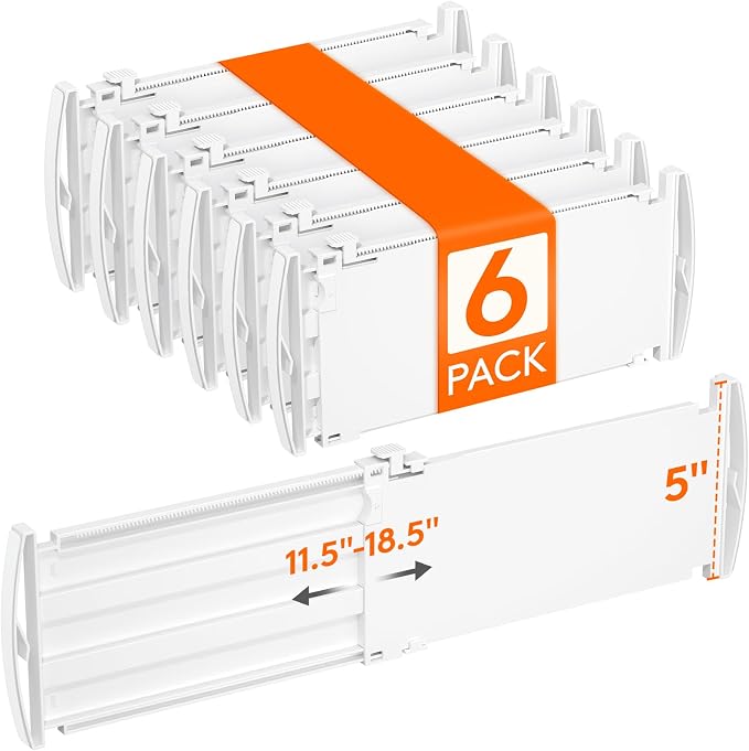 Lifewit 5" Tall Drawer Dividers, Adjustable Deep Drawer Organizer Clothes | 11.5"-18.5" Expandable Plastic Separators for Dresser, Kitchen, Cabinet, Nursery, Office, Socks & Underwear Storage, 6 Pack by Lifewit