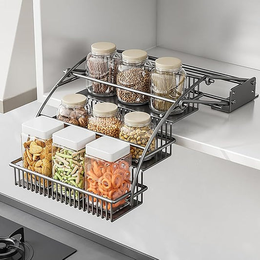 3-Tier Pull Down Spice Rack Organizer for Inside Cabinet Pantry Expandable Display Riser Shelf Kitchen Seasoning Shelf (31.5cm/12.4in) by HZBL-LPHardware