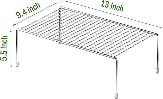 Set of 6 Kitchen Cabinet Shelf Organizer, Medium (13 x 9.4 Inch) Bathroom Cabinet Organization Wire Shelf Rack, Rustproof Storage Space Saver Shelves for Countertops Pantries Utensils -Chrome - Image 3