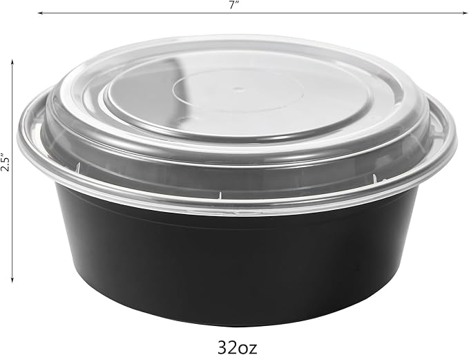 Jaluxing 32 oz 50 ct Round Meal Prep Containers with Lids Plastic Food Storage Lunch Plan To Go Box Disposable Take Out Bowls BPA Free Durable Stackable Microwave Freezer Safe (Formerly FULING) - Image 2