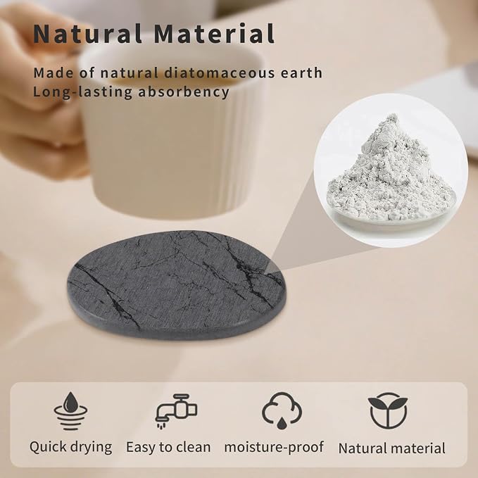 Diatomaceous Earth Coasters Set of 4，Super Absorbent Quick-Dry Heat-Resistant Drink and coffee Coasters, Modern Stone Irregular Design for Kitchen Counter and Coffee Table (Grey Coaster) - Image 2