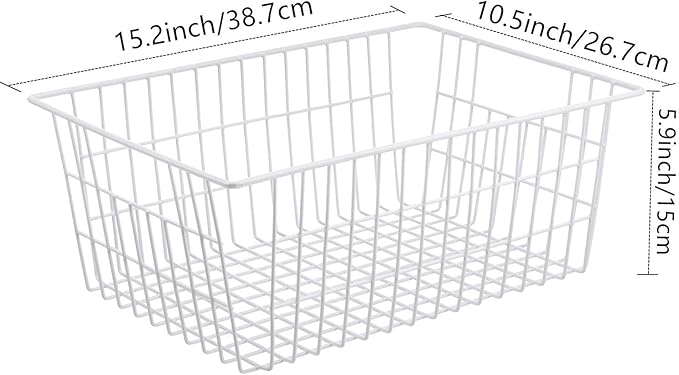 Redrubbit Wire Storage Baskets, Large Farmhouse Metal Freezer Basket Storage Organizer Bins with Handles for Kitchen Cabinets, Pantry, Closets, Bedrooms, Bathrooms, Set of 2, White - Image 9