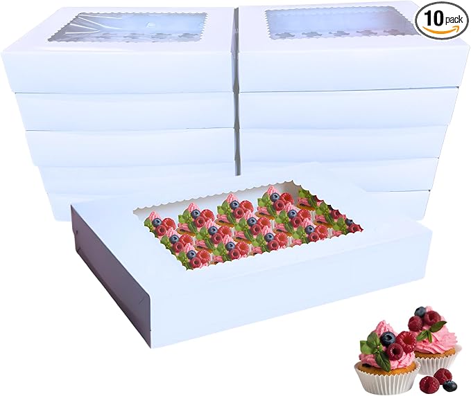 SEROJA 10 Pack Cupcake Boxes 24 Count with Lid - Stackable Cupcake Carrier for 240 Cupcakes, Sturdy Disposable Containers for Mini and Standard Cupcakes, Muffins & Pastries （20.1x13.8x4 Inch） by Unknown