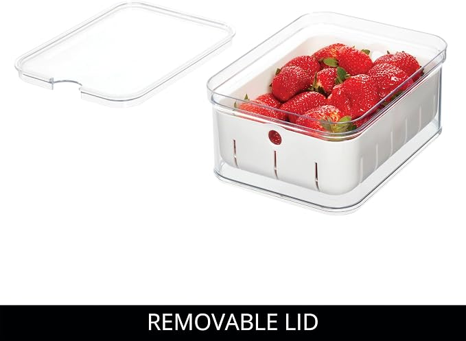 iDesign Small Fridge Berry Bin with Removable Colander Basket and Lid - Set of 4 - Clear/White - Image 4