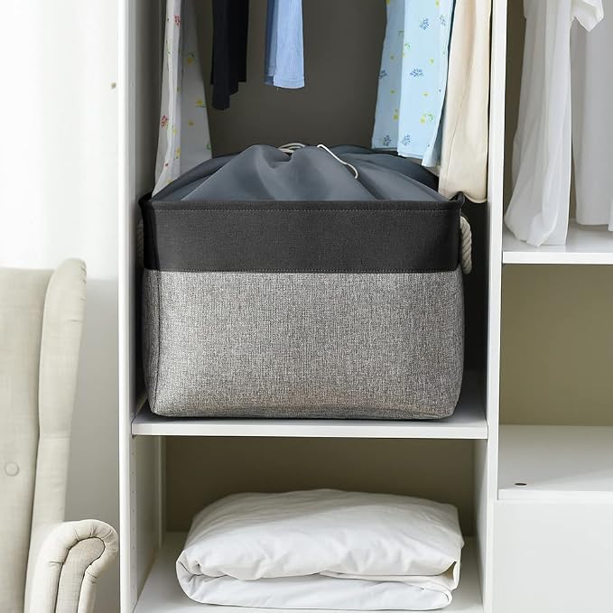 Organization and Storage Basket for Shelves - 20x16x14 inch Jumbo 3 Pack Collapsible Storage Bins for Organizing, Fabric Storage Cubes for Organizer Gift Toy Closet (Black & Grey) - Image 3