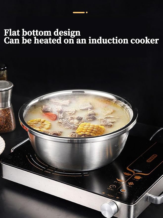 Stainless Steel Mixing Bowl Set with Colander 5-piece set, Round Nesting Bowls for Washing Vegetables, Beating Eggs, Draining, and Kneading Dough - Image 8