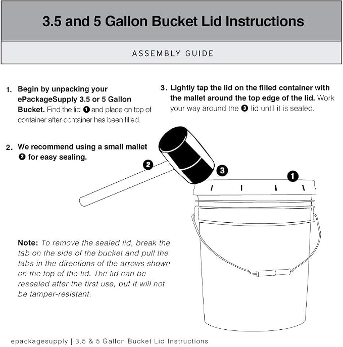 White 5-Gallon Bucket with Lid | Made in USA | Food Grade | Heavy-Duty Extra Durable Plastic Bucket | Multi-Use Food Grade Buckets with Lids | Easy Stack and Store | BPA Free | 25 Pack | Airtight Gasketed Tear Strip Lid, Heavy-Duty 90 Mil HDPE Plastic ... - Image 5